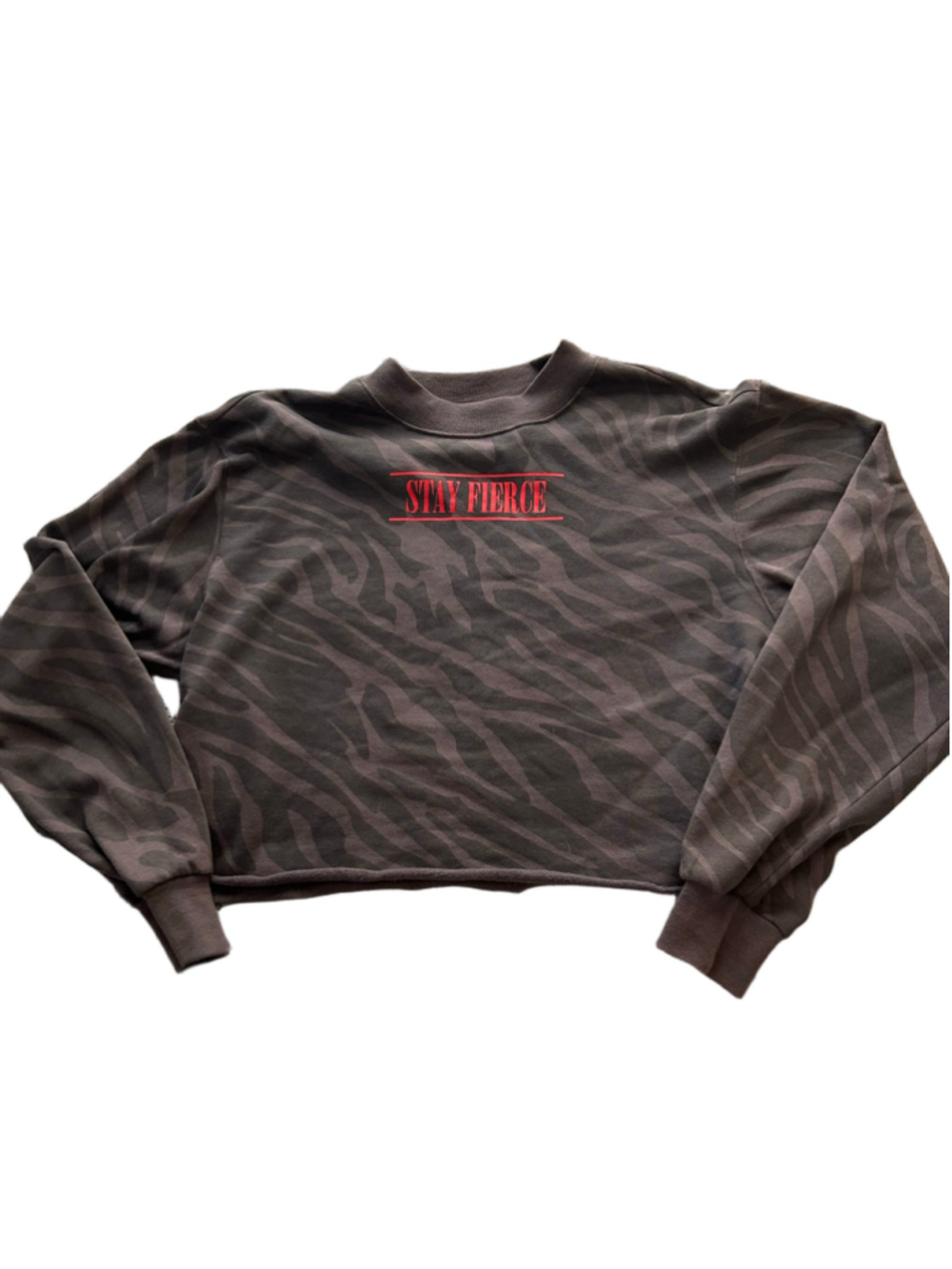 Mighty Fine Stay Fierce Zebra Print Cropped Sweatshirt Large Gray Black